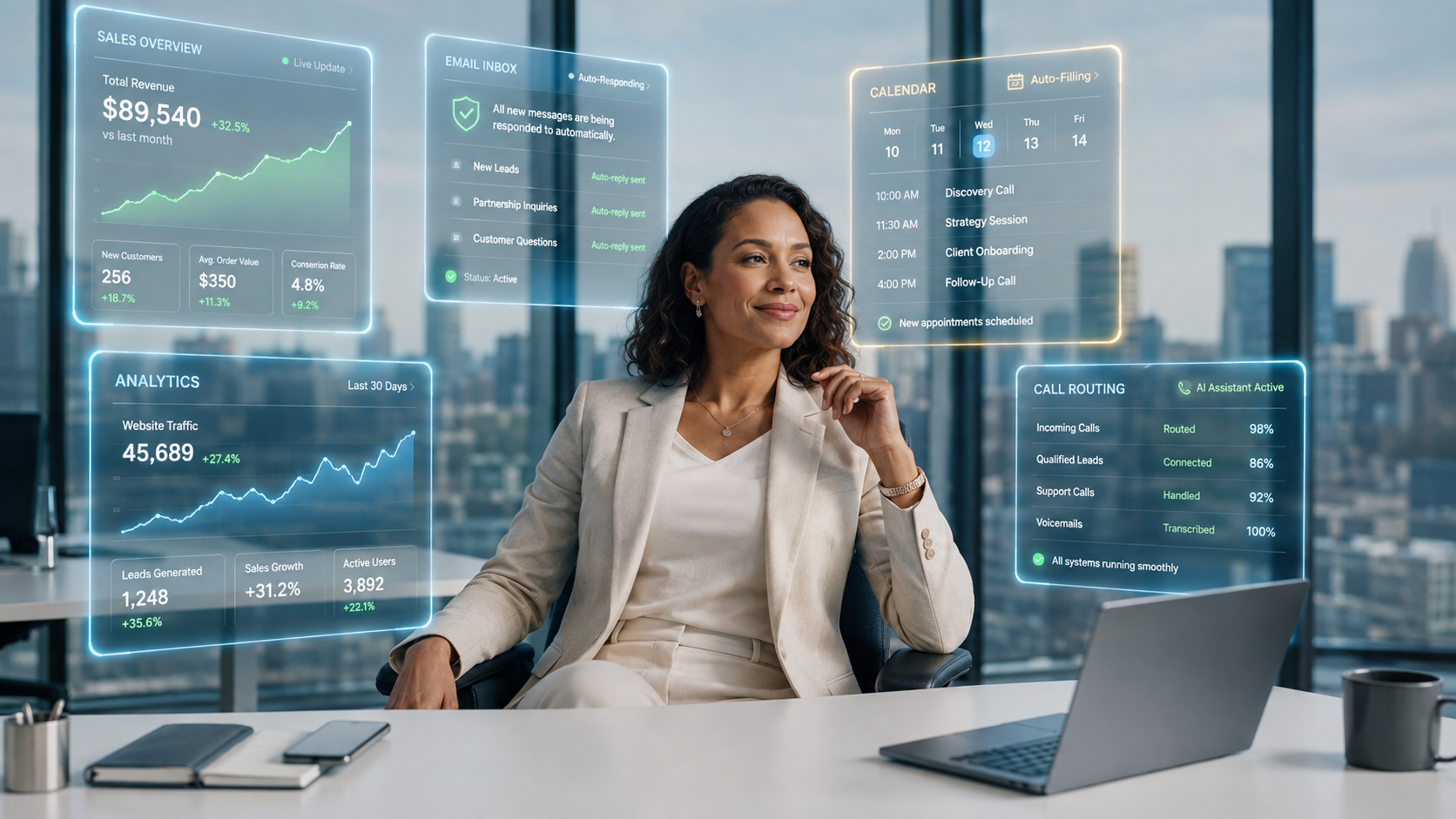 Business owner with their company running on autopilot via GoHuman AI